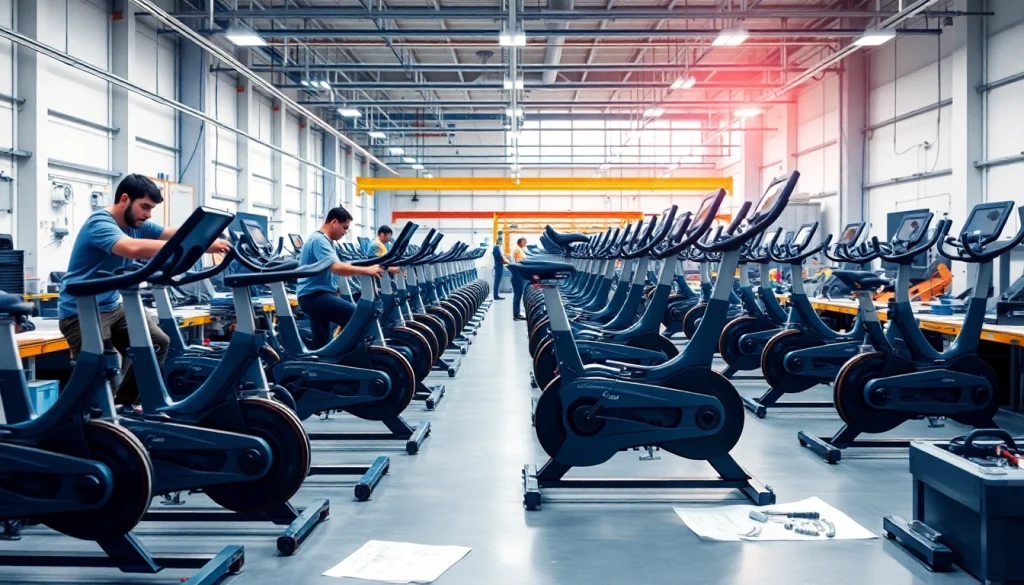 Exercise bike manufacturer assembly line showcasing high-quality production.