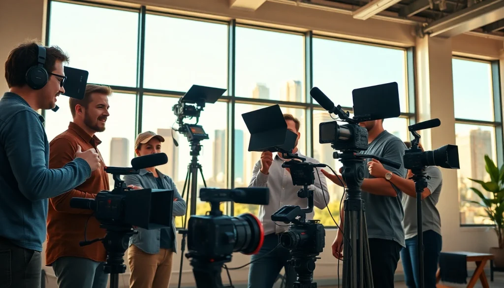 Captivating scene of a video production company Phoenix team in action within a vibrant studio.