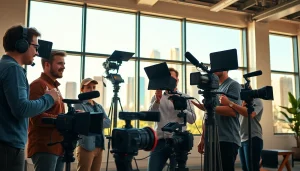 Captivating scene of a video production company Phoenix team in action within a vibrant studio.