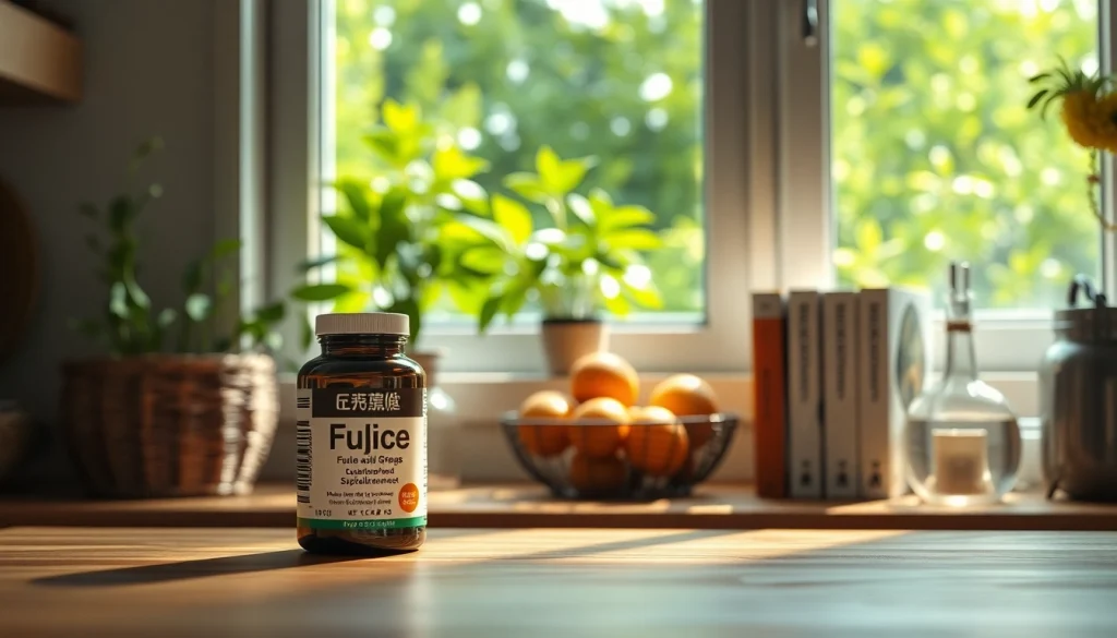 居心地の良いキッチンで葉酸サプリを宣伝する様子。健康とウェルネスを伝える。