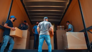 Moving Company team loading a truck with boxes, showcasing teamwork and professionalism.