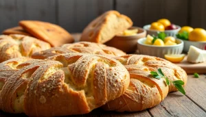 Kaasdoek met kruiden en kaas mooi gepresenteerd op een houten tafel