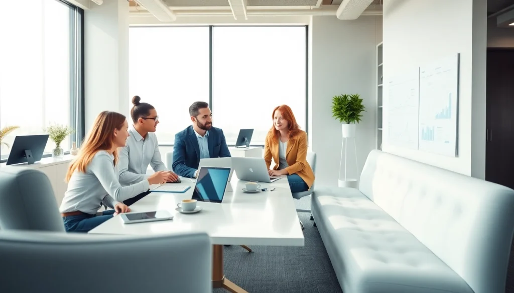 Team collaborating on managed IT service strategies in a modern office setting.