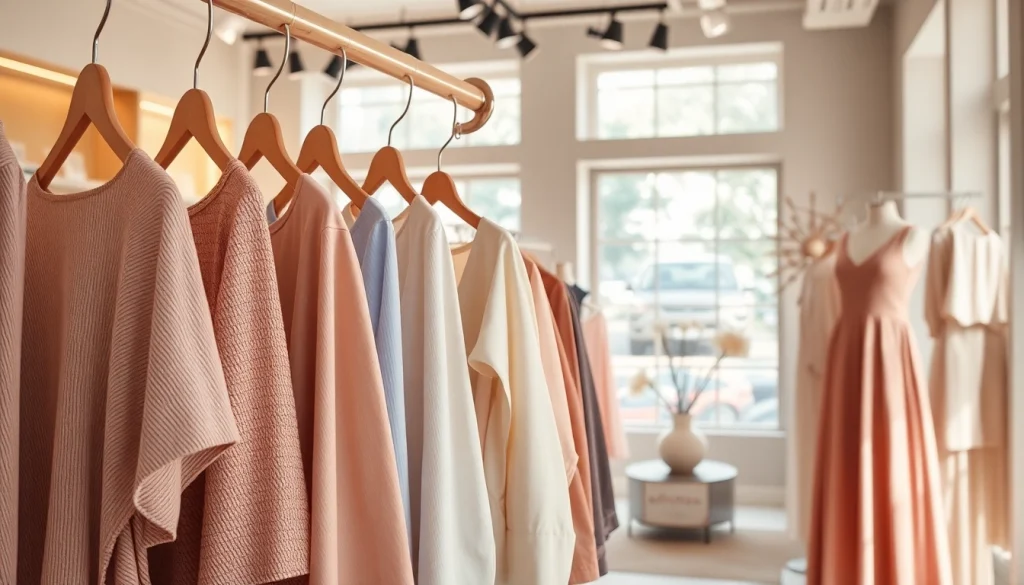 Showcasing Rivelle's elegant fashion collection in a sophisticated boutique setting.