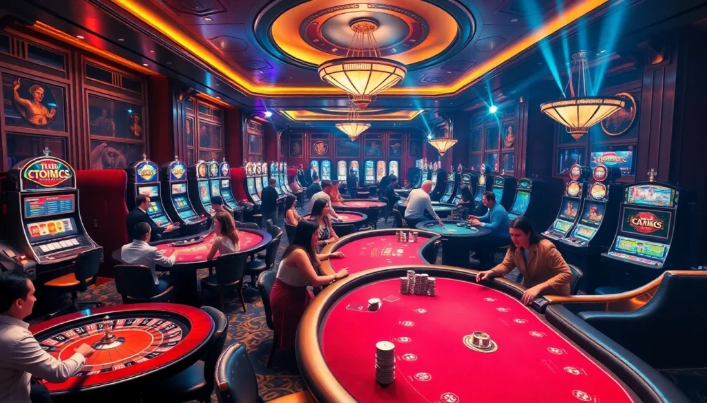 The bustling casino interior at https://topclub.space/ features glamorous poker tables surrounded by enthusiastic players.
