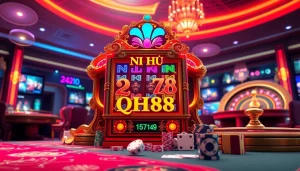 Nổ Hũ QH88 engaging slot machine experience in a vibrant online casino scene.