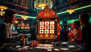 Players enjoy the excitement of the doaslot slot machine with vibrant colors and casino elements.