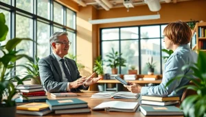 Engaging attorney presents insights on agriculture law in a welcoming office setting.