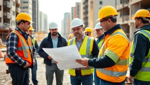 New Jersey General Contractor supervising a busy construction site with a team.