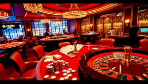 Toto togel betting excitement in a luxurious casino setting with vibrant table games.