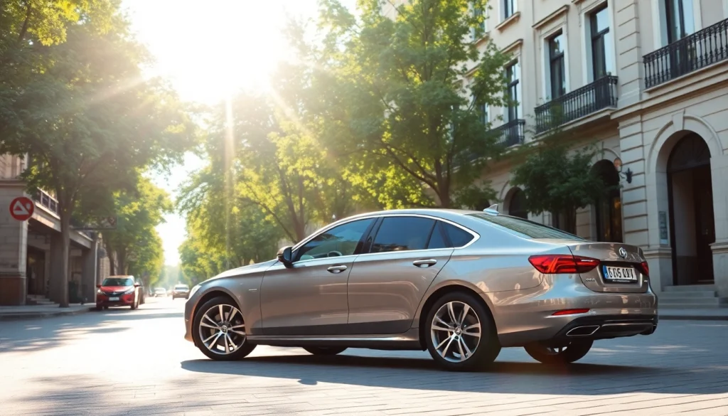 Modern luxury car rental in Chișinău, Moldova, showcasing avtoprokat services with vibrant city backdrop.