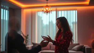 AI sex technology enhancing intimate relationships in a modern setting with sophisticated devices.