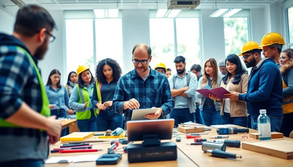 Demonstrating construction workforce development training in a vibrant classroom setting.