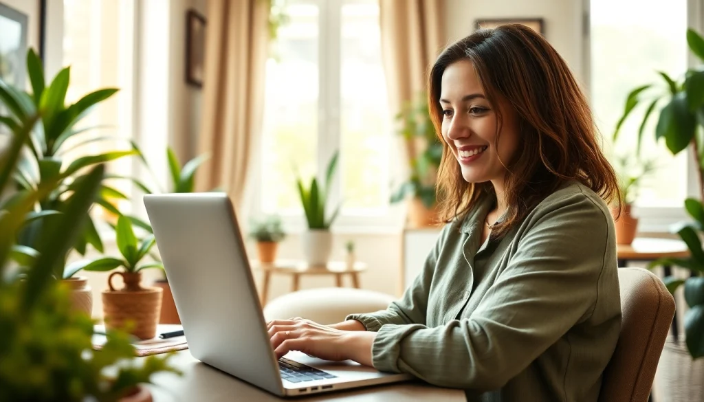 Engaged mom at https://giveaways4mom.com working in a cozy home office.
