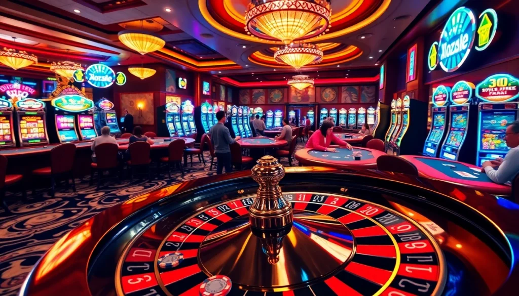 The excitement of betting at https://king88.estate/ with vibrant casino tables and engaging slot machines.