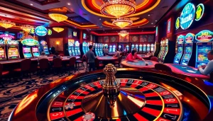 The excitement of betting at https://king88.estate/ with vibrant casino tables and engaging slot machines.