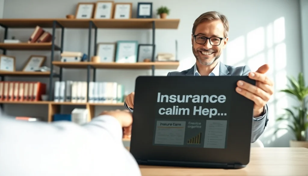 Engaging professional providing Insurance Claims Help to a client in a modern office setting.