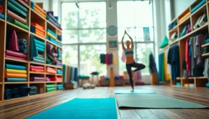 Shop for yoga accessories and clothing at a vibrant Yoga Shop featuring unique mats