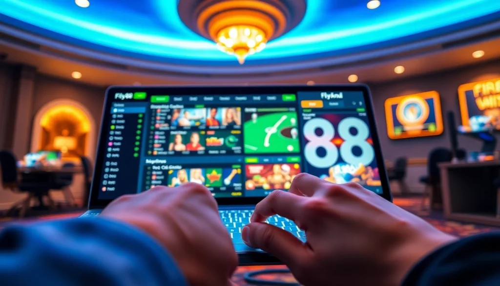 fly88 đăng nhập interface showcasing vibrant online betting options in an inviting atmosphere