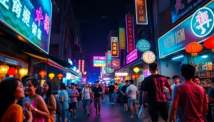 Experience the vibrant 베트남밤문화 with lively nightlife and neon lights.