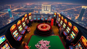 Players enjoying their wins at the vibrant slot server kamboja machines in a luxurious casino.