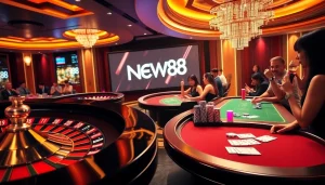 Experience the excitement of NEW88 Trang chủ with vibrant casino games and players enjoying the thrill.