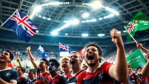 Cheering fans at a sporting event, highlighting the energy of https://sportnation.nz