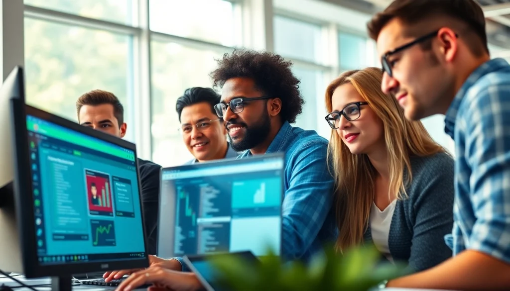 Showcase the team at https://xqa.ca focused on quality assurance in a vibrant office.