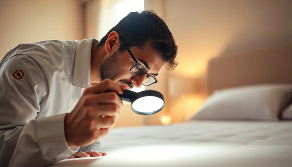 Inspecting for bed bugs in a cozy bedroom setting by https://affordablebedbugexterminators.com