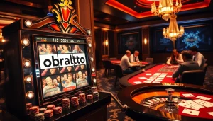Players enjoying the luxurious obraltoto slot machine experience in a vibrant casino atmosphere.