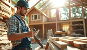 Carpentry Apprenticeship Near Me showcases a professional carpenter focused on building a wooden structure.