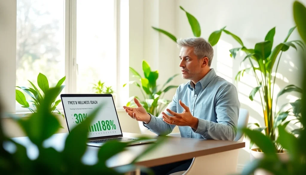 A wellness coach discussing strategies to enhance healthspan in a bright office environment.