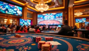 Watch intense đá gà trực tiếp thomo hôm nay with thrilling betting action and vibrant casino atmosphere.