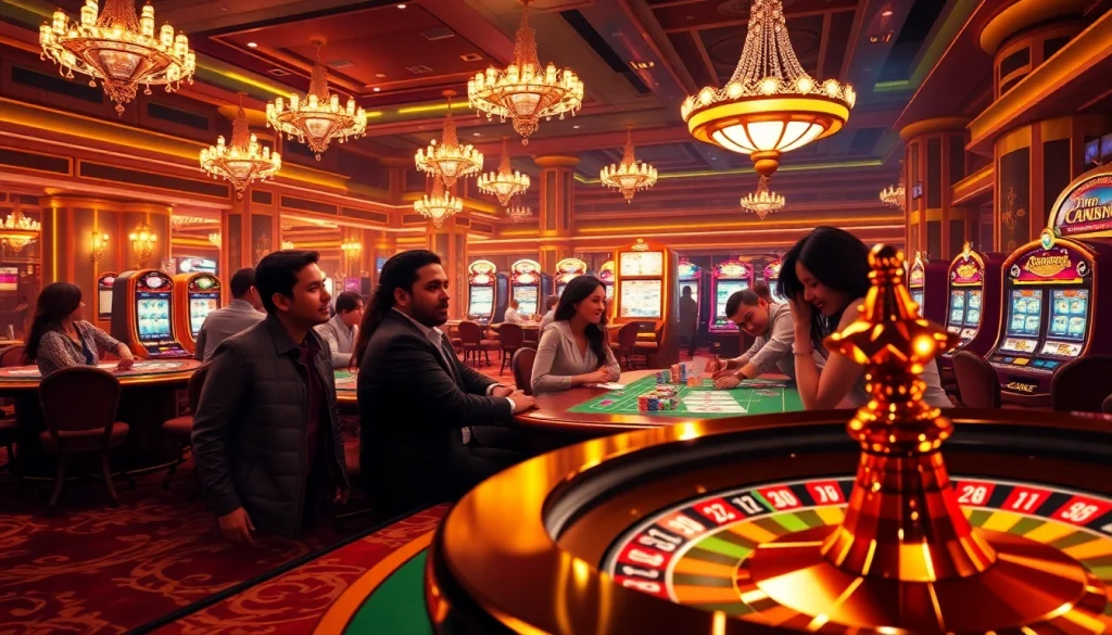 Players enjoying various games at god55 casino with vibrant tables and luxurious ambiance.