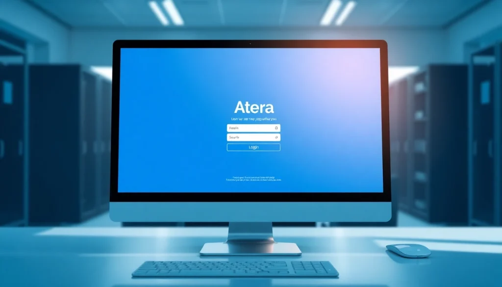 Atera login screen displayed on a computer in a professional IT environment.