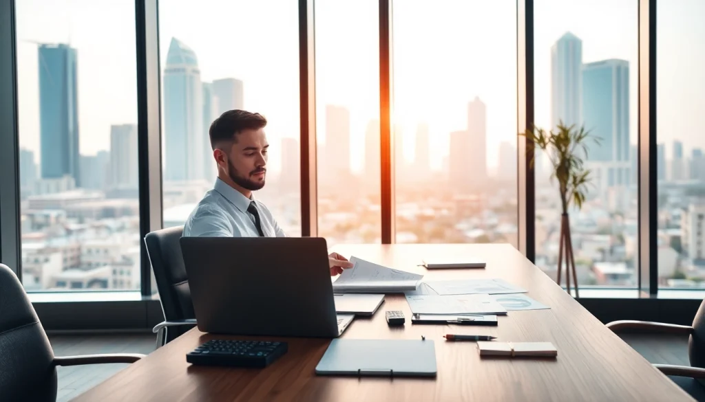 Accountant analyzing financial data in a modern office, representing an Accounting firm in Abu Dhabi.
