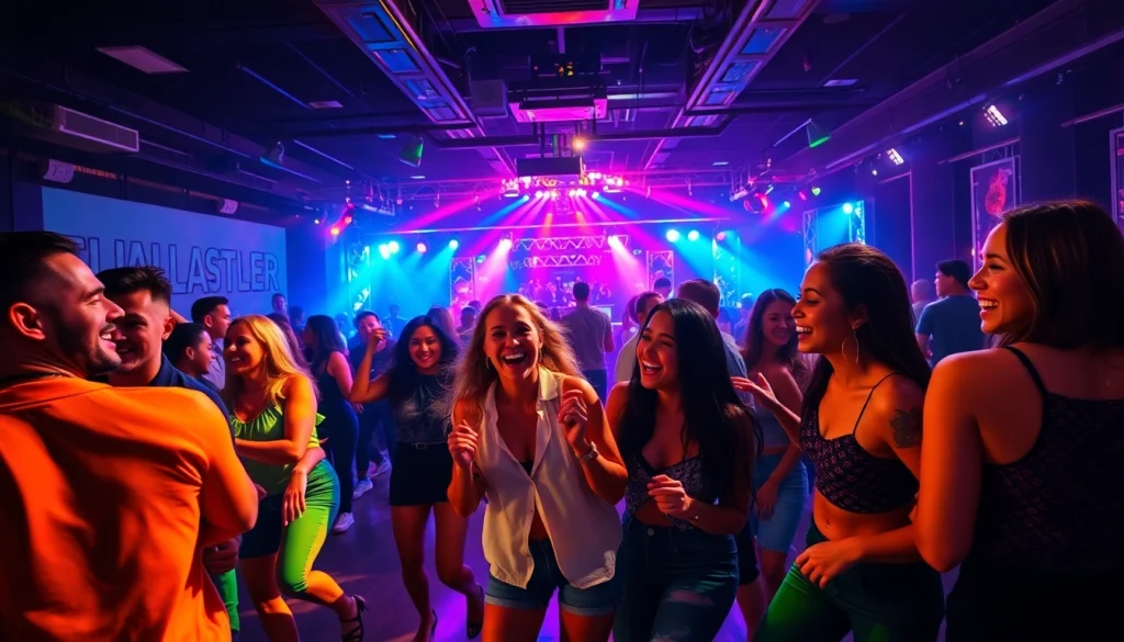 Dance clubs in San Juan featuring a vibrant nightlife scene with lively partygoers.