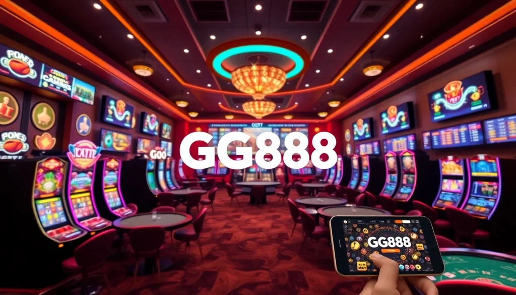 GG888 online casino gaming environment with vibrant slots and tables