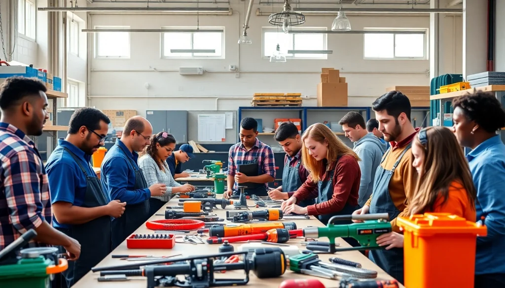 Students engaged in practical learning at a Trade School Tennessee, showcasing diversity and hands-on training.