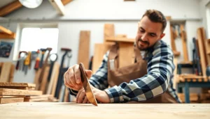 Carpentry Apprenticeship Near Me showcasing a skilled carpenter working in a bright workshop.
