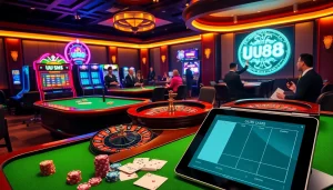 uu88 online gambling platform with vibrant casino tables and excited players enjoying the games