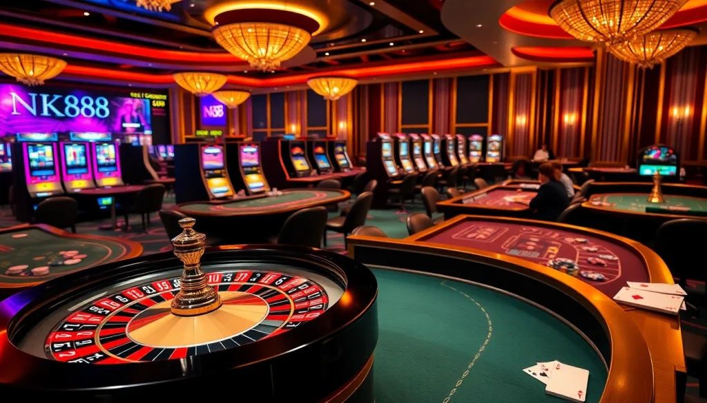 Experience the thrill of the NK88 casino, showcasing vibrant tables and exciting games.