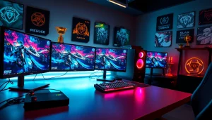 Daftar ramtoto pada setup gaming futuristik dengan perangkat canggih dan pencahayaan RGB.