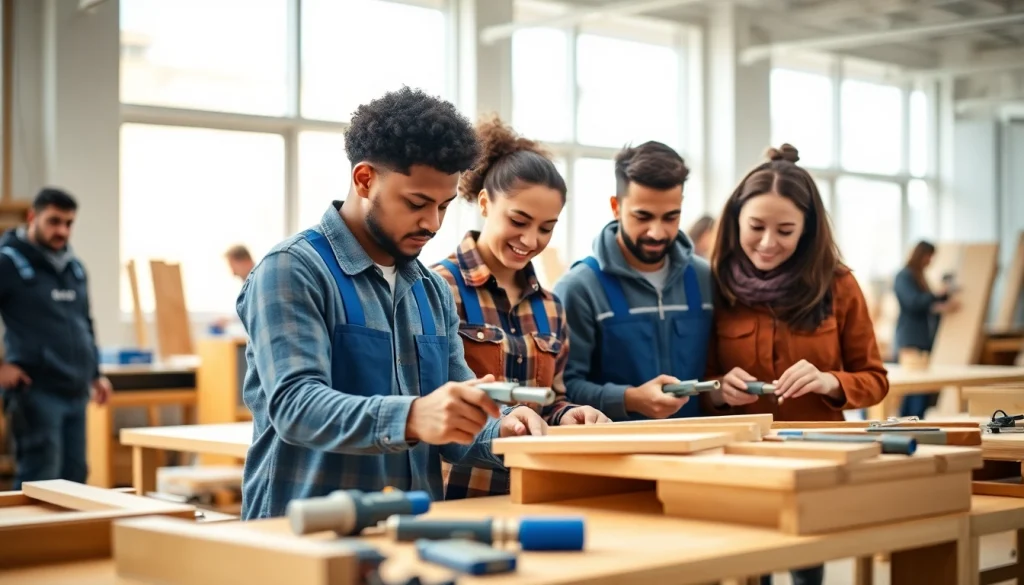 Students actively practicing skills at hawaii trade schools in a bright classroom.