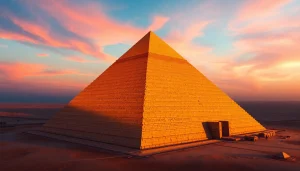 Pyraminds at sunset with golden light, capturing ancient architecture detail.