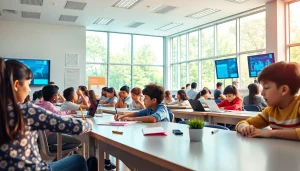 Engaged students in a modern classroom focused on innovative education