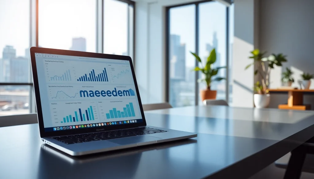 Enhance productivity with Maeden's logo featured in a modern office workspace.