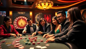 Winning at 789BET's vibrant casino tables with poker chips and roulette excitement