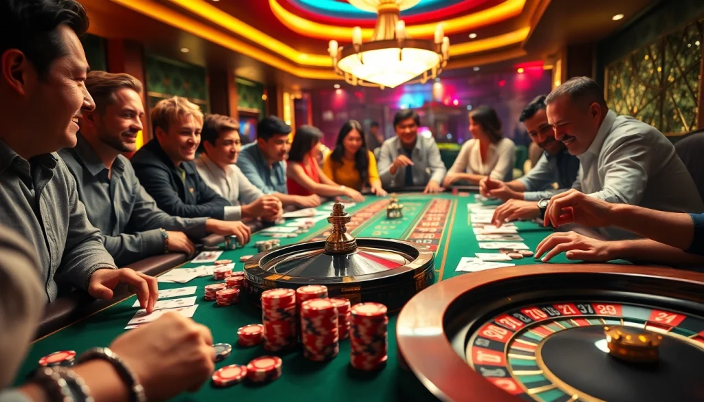 Action-packed scene of players enjoying the Trang game Haywin at a luxurious casino table.
