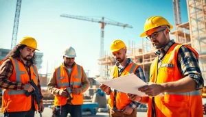 Engaged apprentices learning construction skills in the Carolinas at a busy worksite.